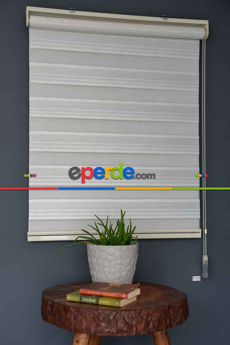 Halim Perdesan Plz-800 Keten & Beyaz Renk Etekli Veya Eteksiz Zebra Stor Perde