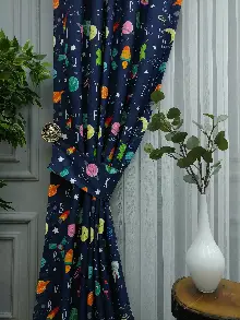 Uzay Desenli Fon Perde Evm833 Kumaşı Kalındır Duck Bezi Değildir- Mavi-Beyaz-Pembe Koyu