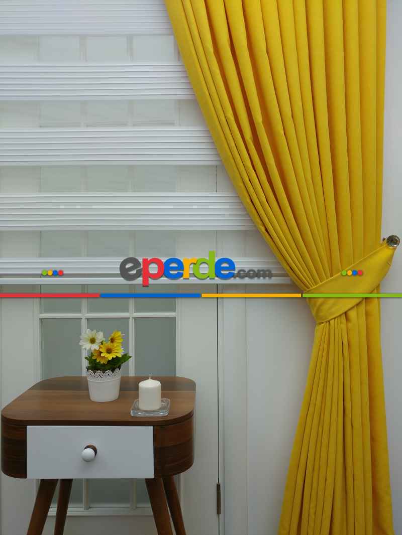 Sarı Düz Sade Mutfak Fon Perde Yan Kanat Perdesi- Sarı