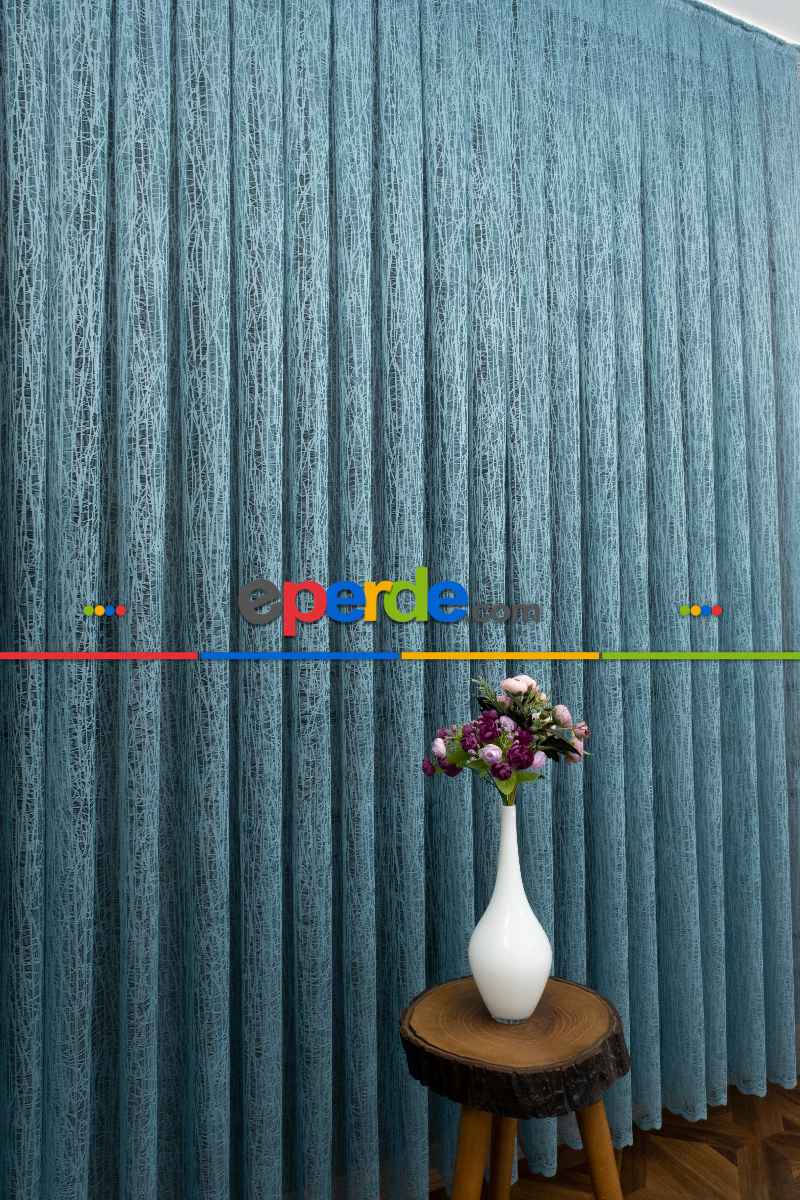 Yeni Tasarım Moda Cam Kırığı Örme Tül Perde Mavi - Mint