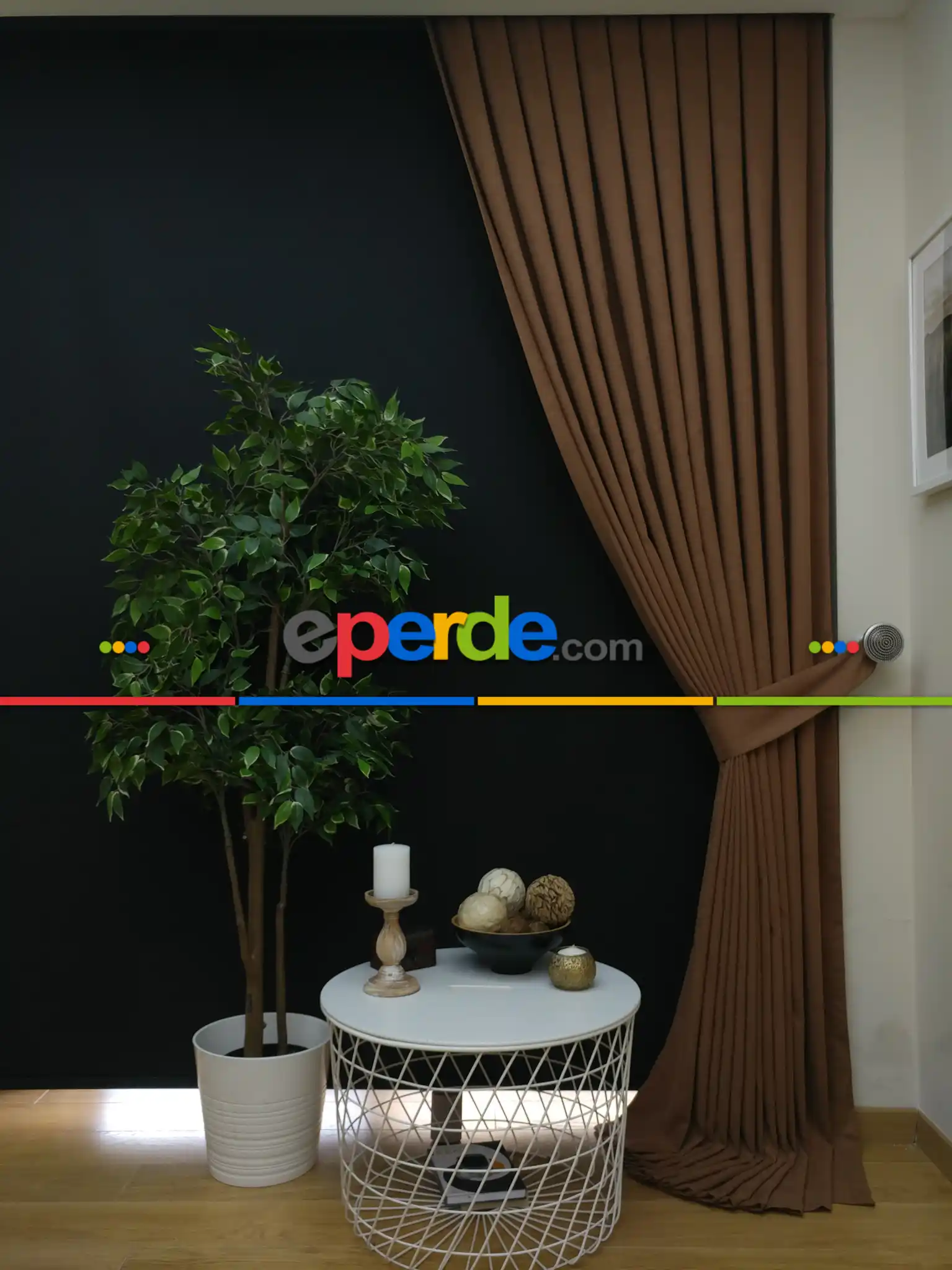 Düz Renk Dökümlü Fon Perde (150)- Kapiçino