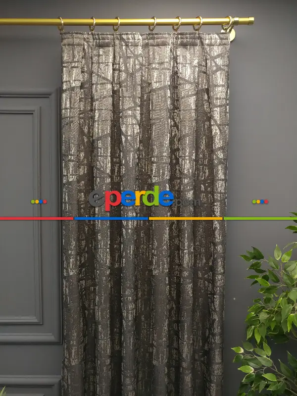 Modern Desenli Jakarlı Fon Perde Yeni Seri 101- Bej-füme-gri Açık