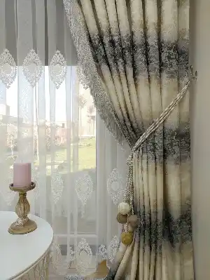 Renk Geçişli Jakar Desenli Salon Fon Perdesi -(saçak Dahildir)- Bej-kahve-antrasit