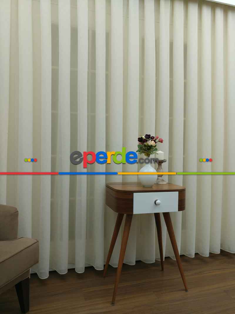 Krem - Keten Tül Perde- Krem - Kurşunlu Tül