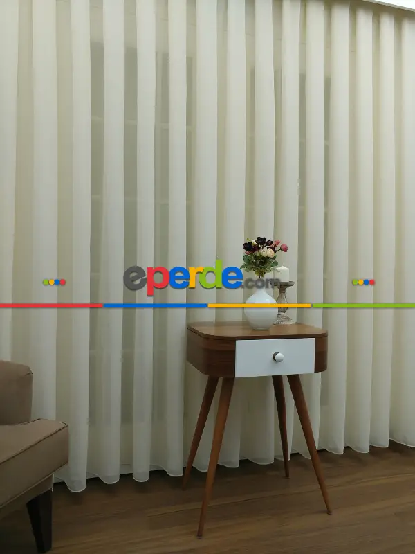 Salon Tül Perde - Krem - Keten Tül Perde- Krem