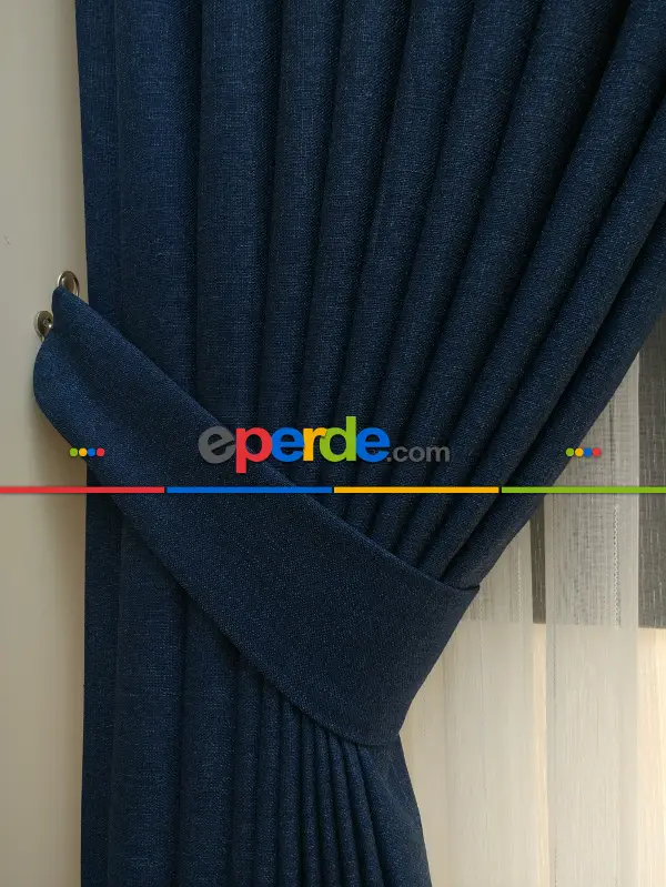 Yatak Odası - Koyu Petrol Mavi - Düz Keten Fon Perde (  Keten Fon Perde)- Mavi Koyu