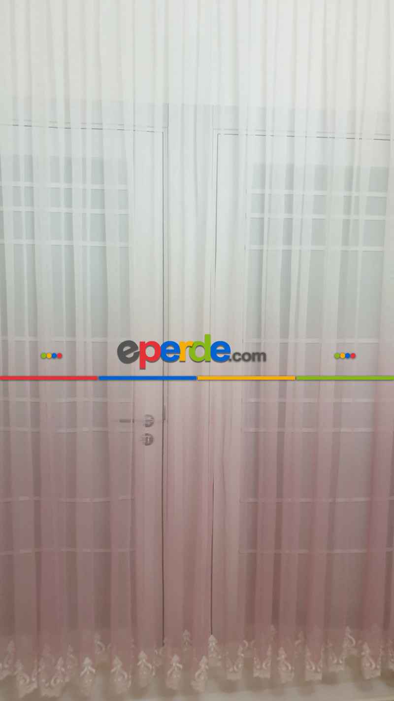 Pudra Pembe Renk Geçilşi Etek Nakışlı Tül Perde