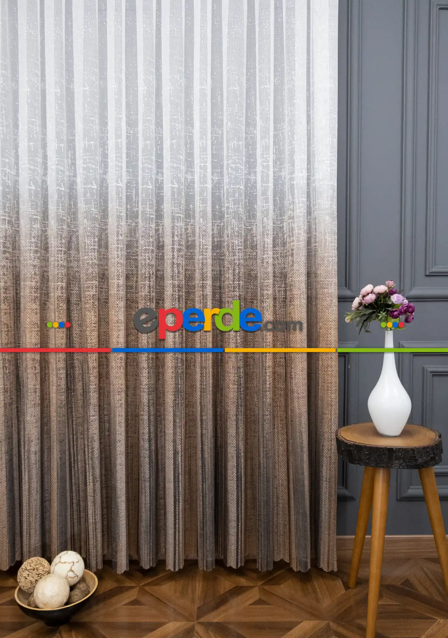 Modern Kahverengi Degrade Geçişli Tül - Örme Dantel Tül