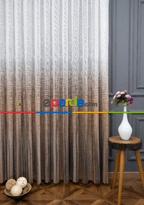 Modern Kahverengi Degrade Geçişli Tül - Örme Dantel Tül