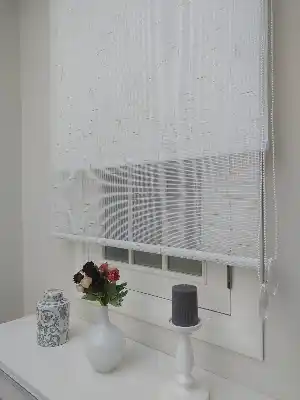Keten Tül Stor Wicker - Çiftli Sistem Tül Stor Perde (wicker) Prag 01- Krem-krem Açık