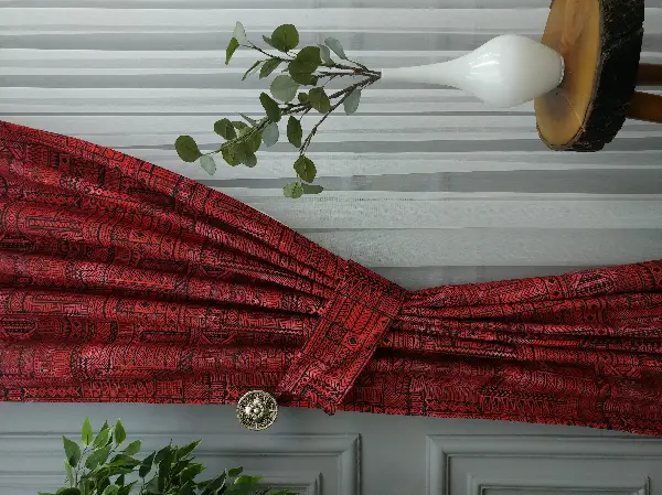 Kırmızı Geometrik Desenli Fon Perde Evm708 Kumaşı Kalındır Duck Bezi Değildir- Kırmızı Koyu