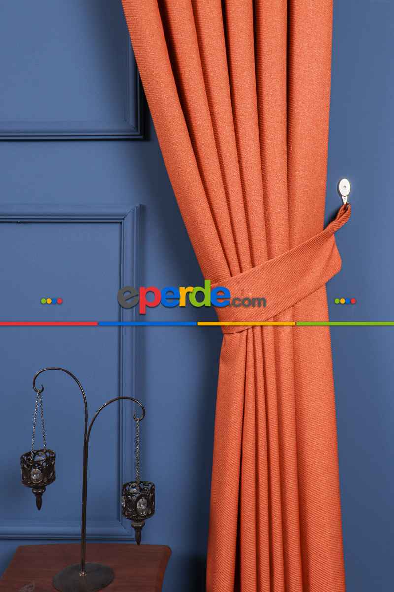 Turuncu Jakar Dokuma Fon Perde