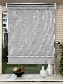 Açık Gri Çiftli Sistem Tül Stor Perde, Standart Metal Kasalı Yüksek Kalite Kornişe Kolay Montaj Seçenekli