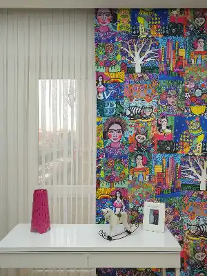 Popart Döşemelik Ve Fon Perde Kumaşı - Kumaşı Kalındır Duck Bezi Değildir.- Mavi-sarı-beyaz-turkuaz-çok Renkli