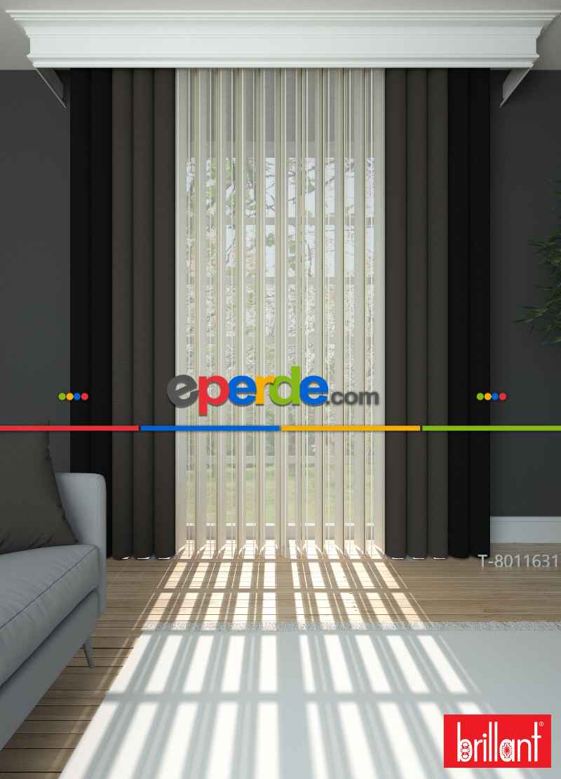 Brillant Akıllı Tül Siyah-koyu Kahverengi Perde Tül Dikey Zebra Perde Düz 1. Kalite