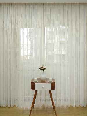 Enine Çizgili Tül Perde- Ekru - Kurşunlu Tül