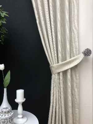 Krem Desenli Jakar Fon Perde- Krem