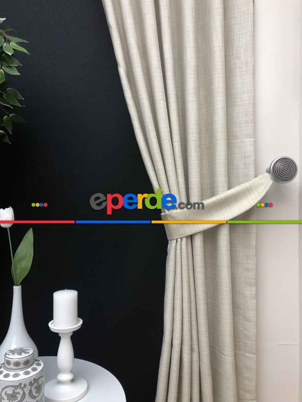 Krem Desenli Jakar Fon Perde- Krem