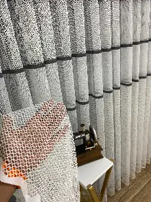 Siyah Beyaz Çizgili Tül Perde - Spor Desenli - Tül Perde - Örme Tül Perde - Ütü İstemeyen