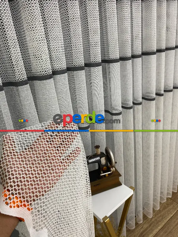 Salon - Milano Antrasit Koyu Gri Ara Bantlı Yeni Tasarım Tül Perde