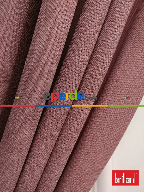 Yatak Odası - Brillant Keten Gül Kurusu Renk Düz Fon Perde - Gül Kurusu