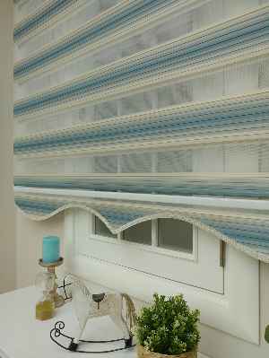 Zebra Perde - Degrade Renk Geçişli Pileli Zebra Perde- Mavi-bej-mavi Doymamış-mavi Grimsi