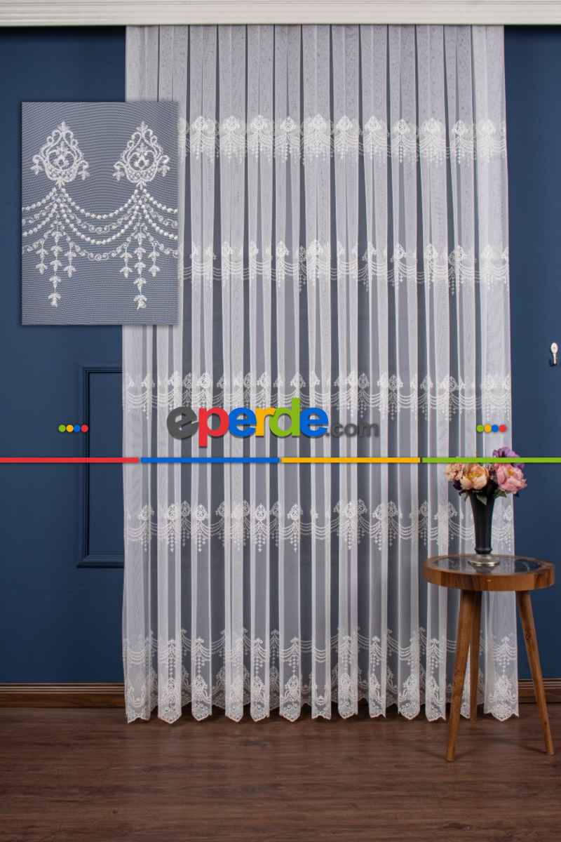 Salon Tül Perde - Elit Brode İşlemeli Tül Perde
