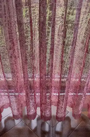 Hazır Ölçü Modern Pembe Ve Kahverengi Desenli Degrade Geçişli Örme Tül Perde Yüksek Kalite