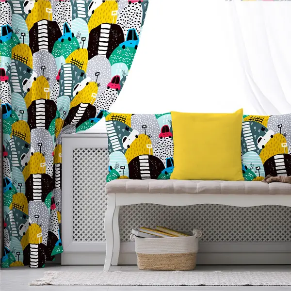 Çocuk Odası - Araba Desenli Fon Perde Evim855 Kumaşı Kalındır Duck Bezi Değildir- Mavi-beyaz