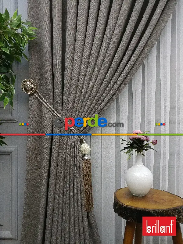 Salon Fon - Brillant Keten Açık Vizon Renk Düz Fon Perde - Açık Vizon