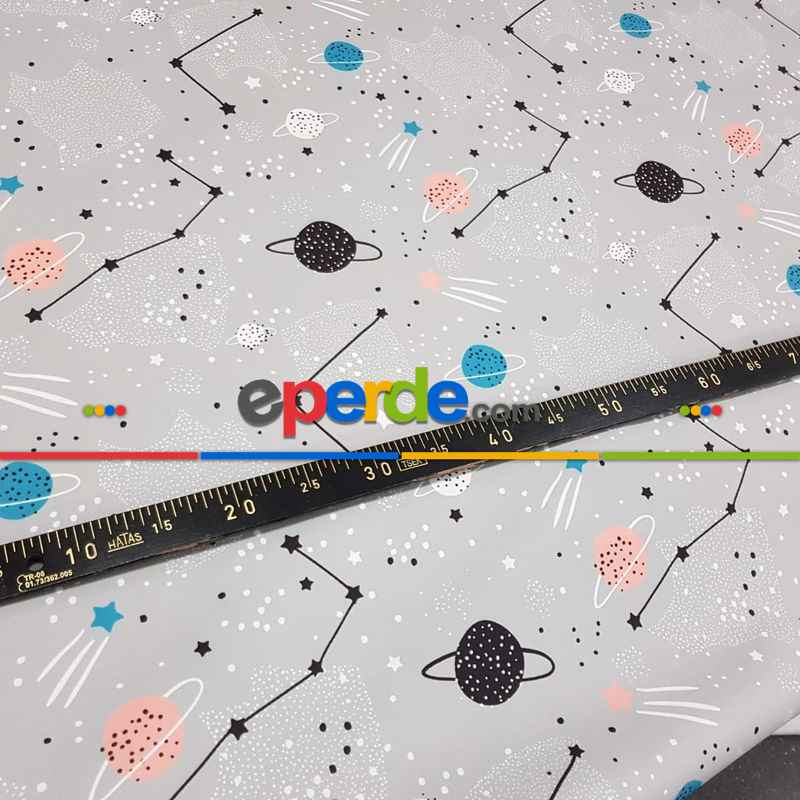 Uzay Gezegen Desenli Fon Perde Evm497 Kumaşı Kalındır Duck Bezi Değildir- Siyah- Çok Renkli 3