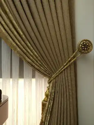 Altın Sarısı Kahve Renk Kombinli Desenli Fon Perde- Altın-kahve Açık