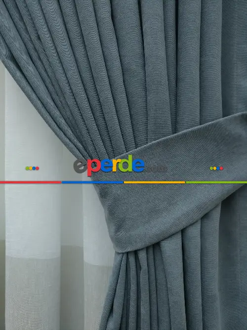 Mavi - Düz Fon Perde ( 300cm Geniş En 1.kalite Dökümlü Fon )- Mavi