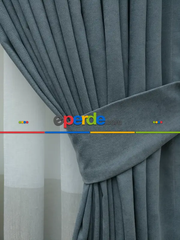 Mavi - Düz Fon Perde ( 300cm Geniş En 1.kalite Dökümlü Fon )- Mavi