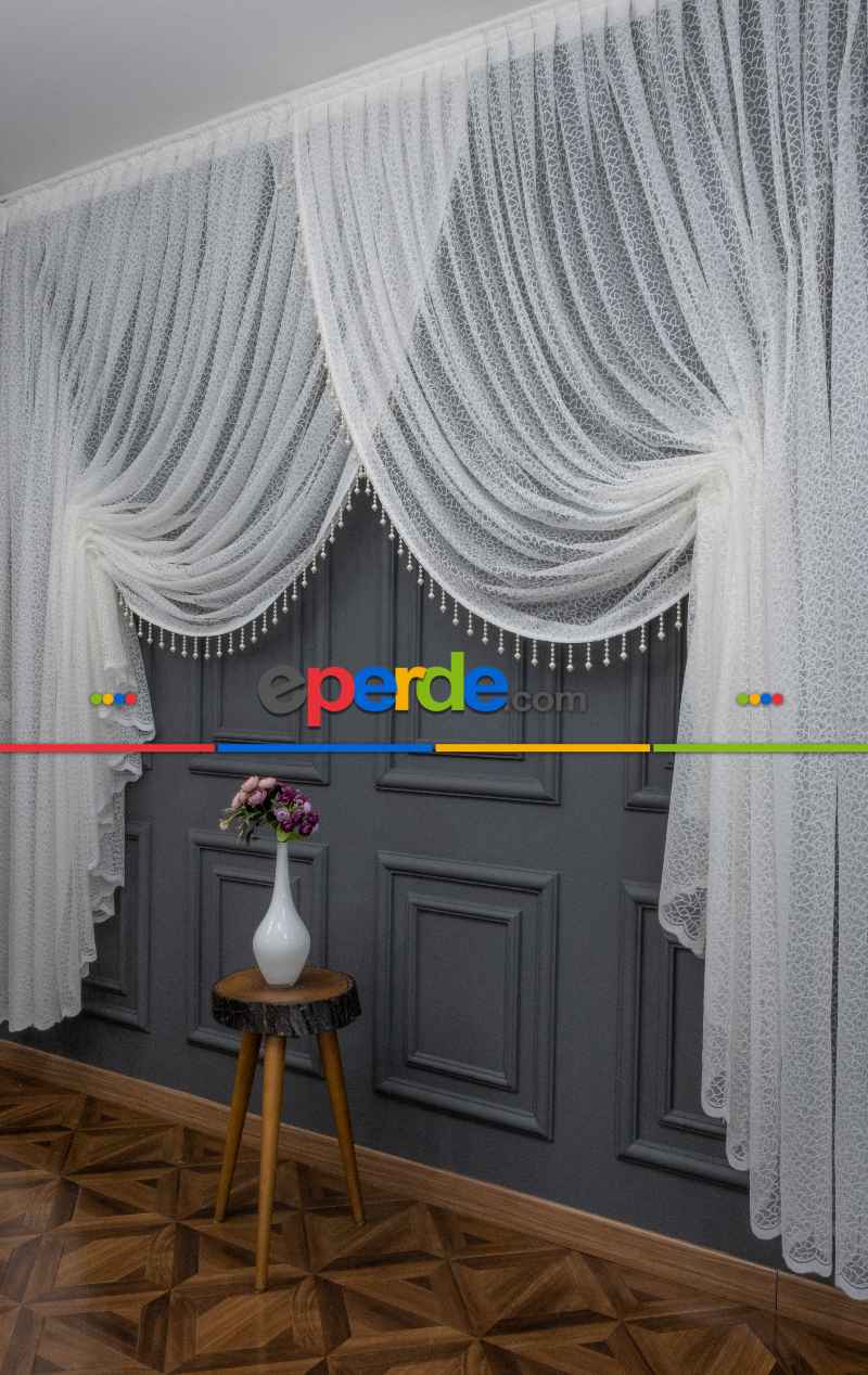 Mutfak - Kuvaze Perde Arı Peteği Model Yanki Tiyatro Tasarım - Beyaz-ekru