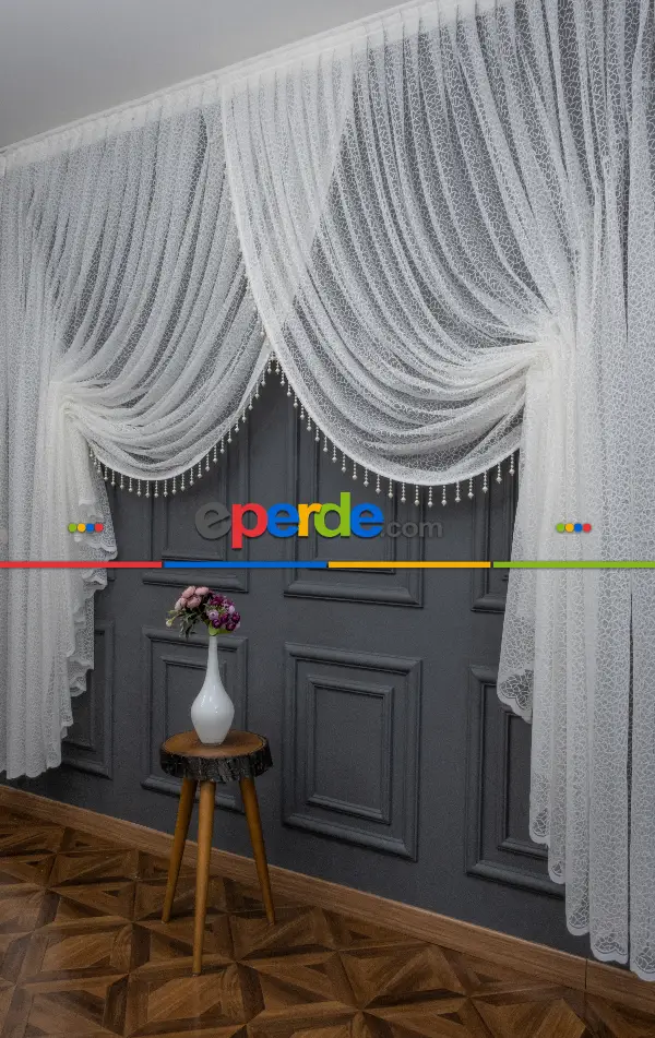 Kuvaze Perde Arı Peteği Model Yanki Tiyatro Tasarım - Beyaz-ekru