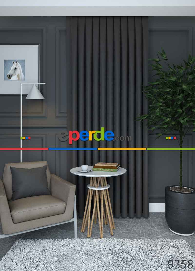 Düz Koyu Gri Fon Perde Dökümlü 836