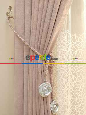 Pudra Pembesi- Düz Fon Perde ( Dökümlü Fon Perde)- Pudra