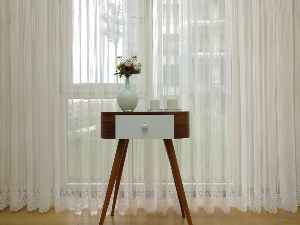 Etek Ucu Desenli Boyuna Çizgili Dantel Tül Perde- Ekru