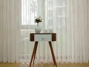 Etek Ucu Desenli Boyuna Çizgili Dantel Tül Perde- Ekru