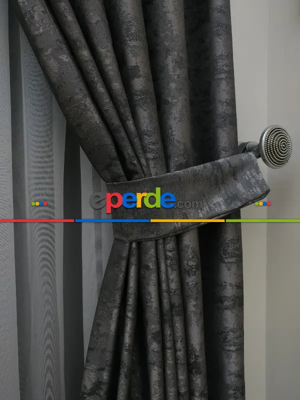 Gri - Katyonik Jakar Fon Perde- Gri-füme-antrasit