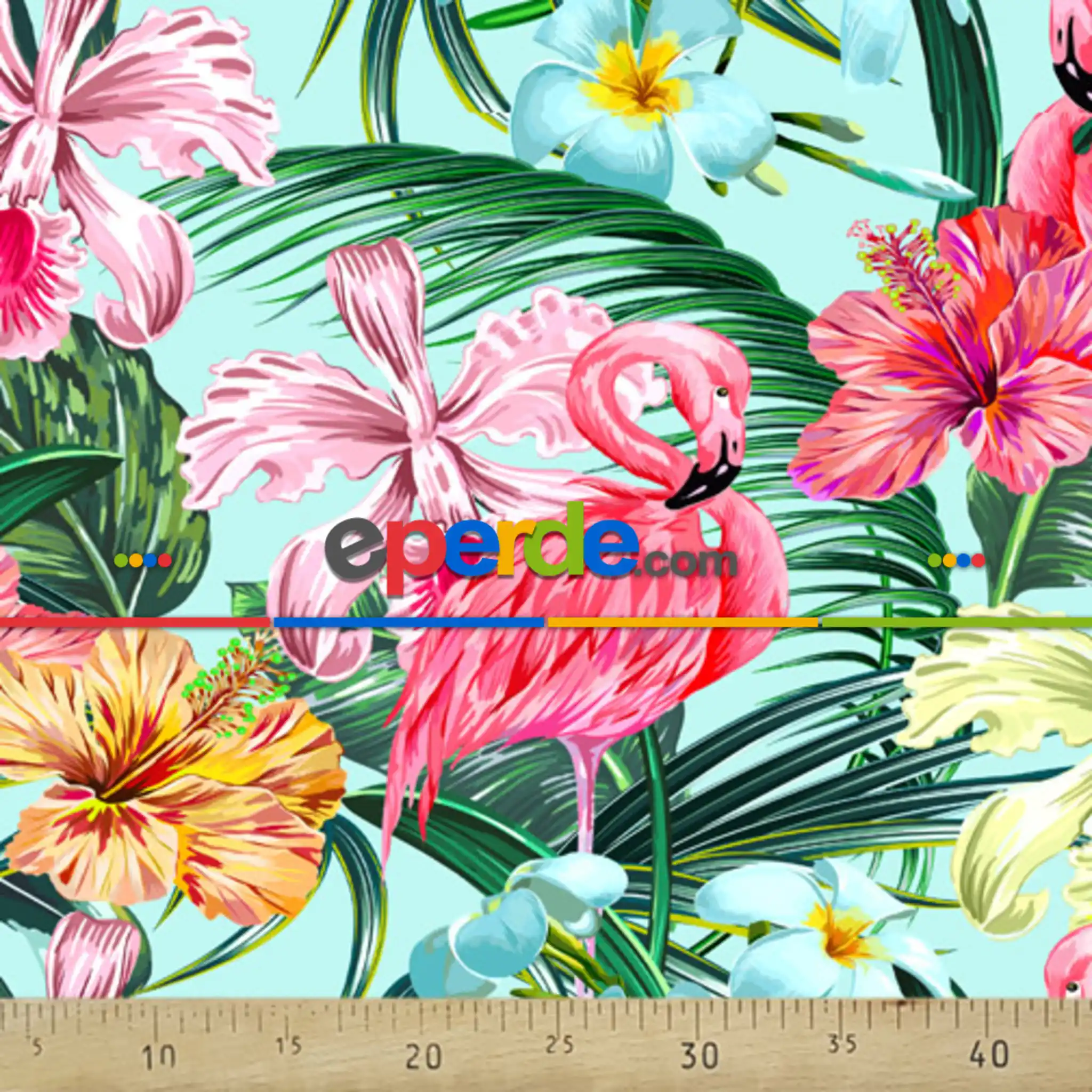 Tropikal Desenli Fon Perde Evm292 -t - Kumaşı Kalındır Duck Bezi Değildir.- Yeşil-Mavi-Turkuaz-Pembe-Çok Renkli