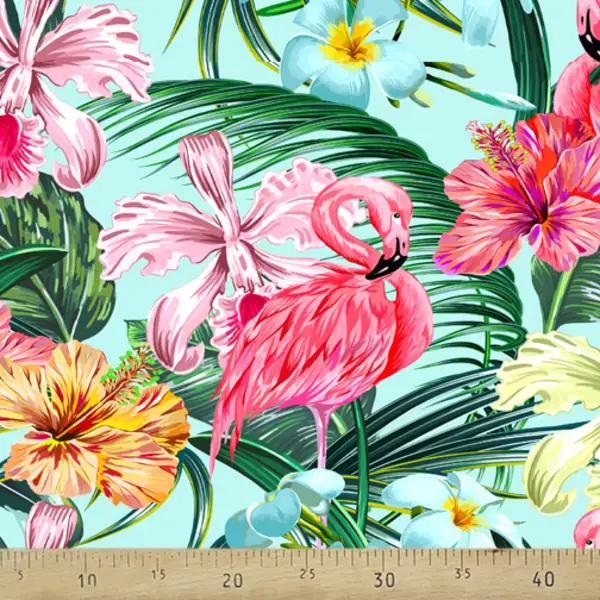 Tropikal Desenli Fon Perde Evm292 -t - Kumaşı Kalındır Duck Bezi Değildir.- Yeşil-Mavi-Turkuaz-Pembe-Çok Renkli