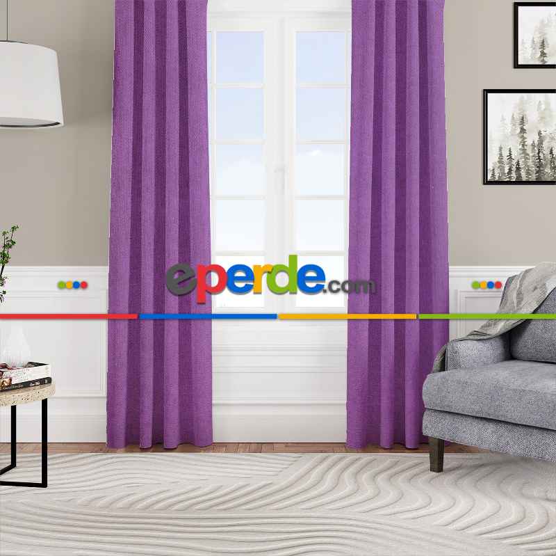 Kadife Dokulu Fon Perde Pilesiz Tek Kanat Mor