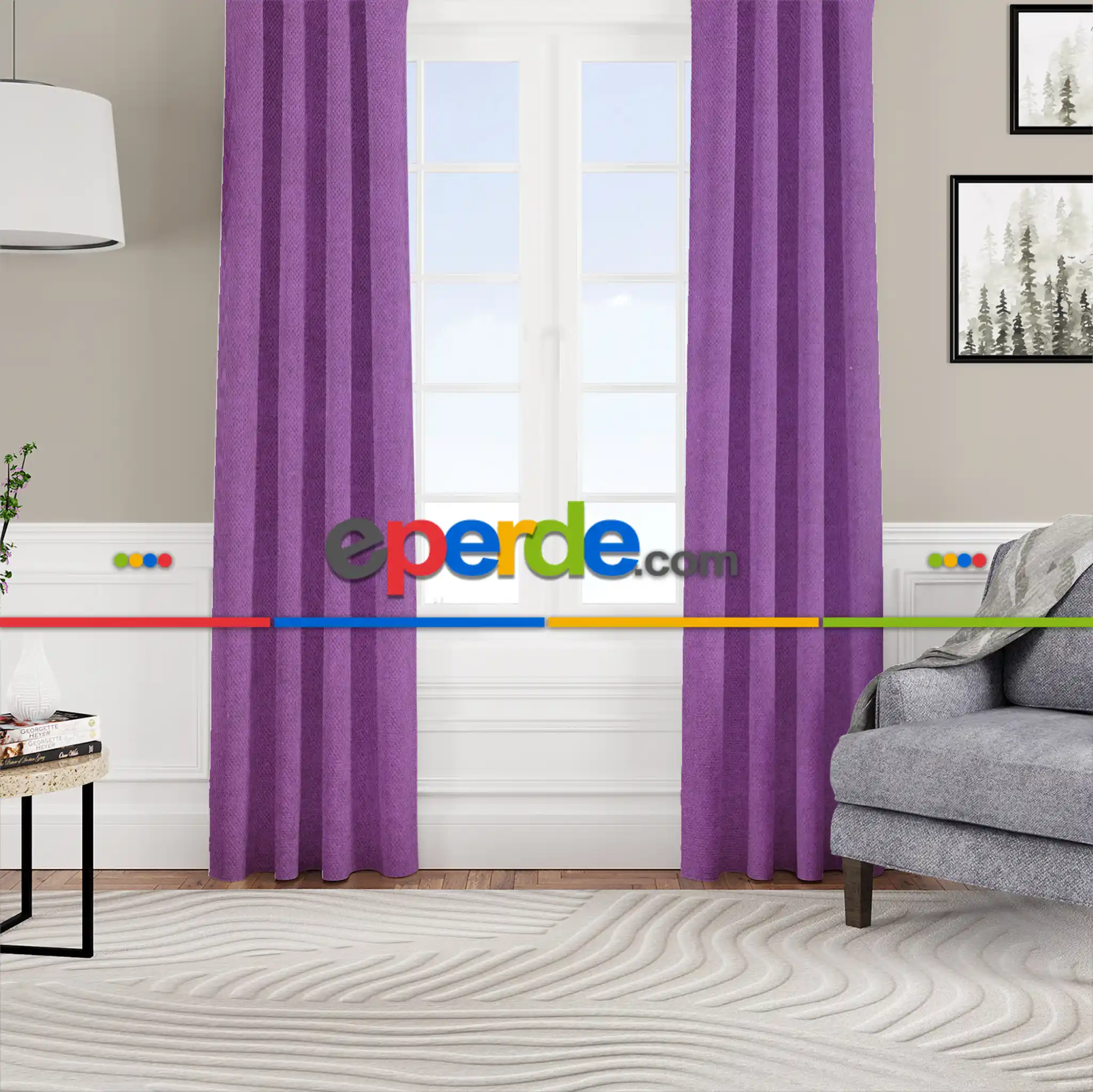 Salon - Kadife Dokulu Fon Perde Pilesiz Tek Kanat Mor