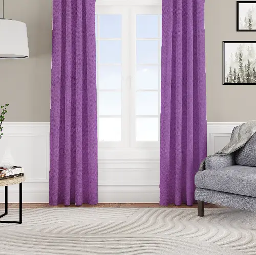 Kadife Dokulu Fon Perde Pilesiz Tek Kanat Mor