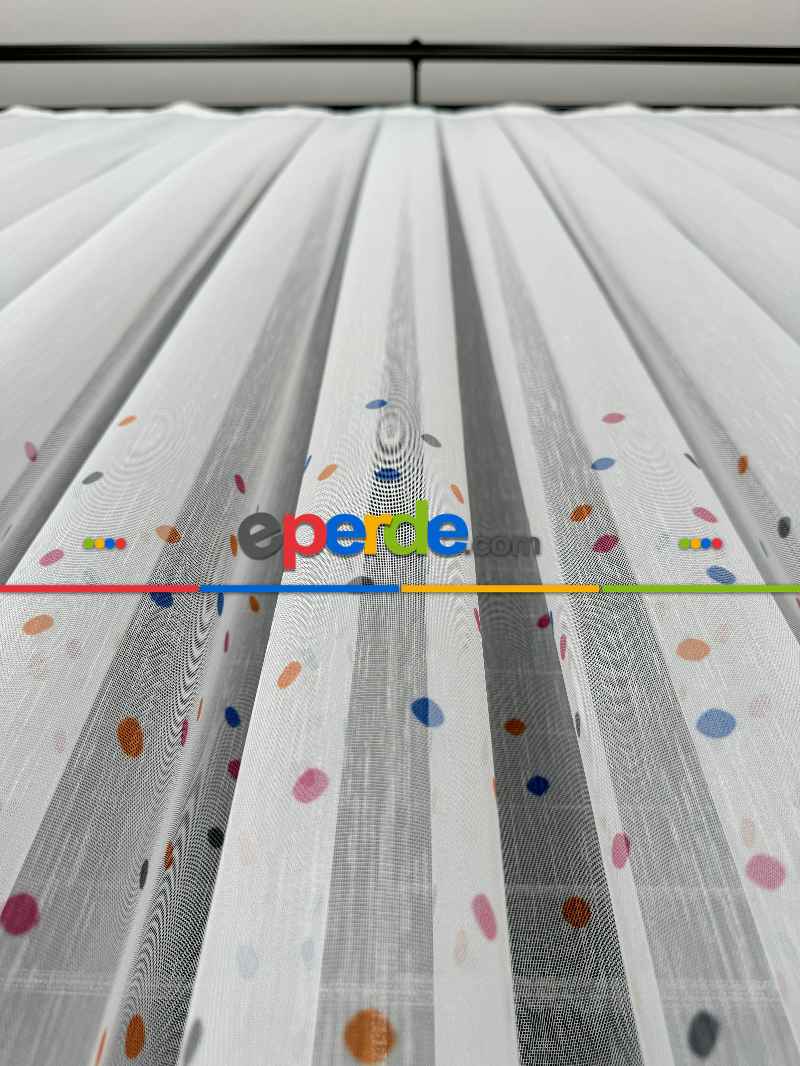 Bebek Odası Tül Perde - Çok Renkli Puantiye Nokta Desen Baskılı Tül Perde, Çocuk-bebek Odası, Premium Seri