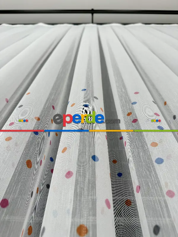 Bebek Odası Tül Perde - Çok Renkli Puantiye Nokta Desen Baskılı Tül Perde, Çocuk-bebek Odası, Premium Seri