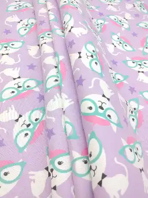 Kız Bebek & Çocuk Odası Fenomen Kedi Fon Perde Modelleri- Pembe-Lila-Mint
