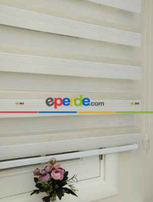 Krem Şeritli Zebra Perde Zarif Bambu- Ekru